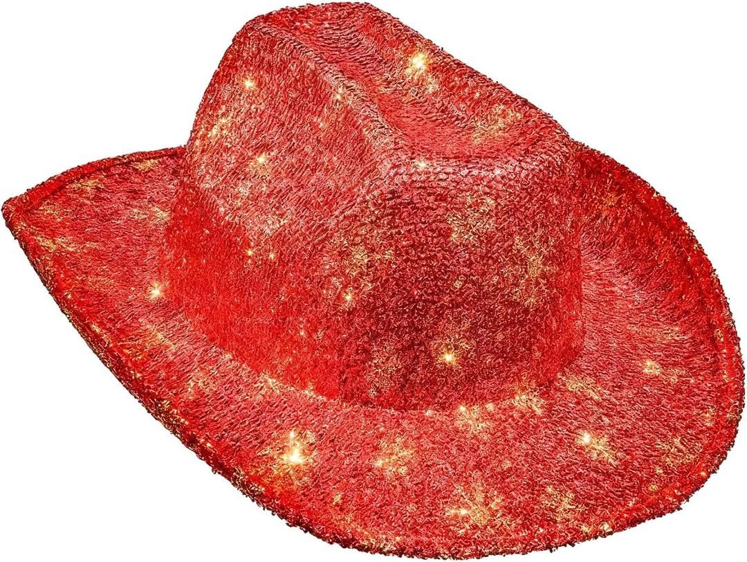 Christmas Cowgirl Santa Hat Glitter Cowboy Hat Party Hat with Star Snowflake for Men and Women for Christmas Party