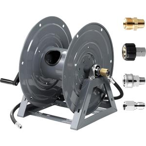 Pressure Washer Hose Reel, 300FT x 3/8" Heavy Duty Hose Reel, Manual Crank Power Washer Hose Reel with M22 Fitting, Wall/Floor/Truck Mounted, 4000 PSI