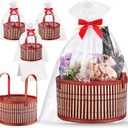Weysat 3 Set Baskets for Gifts Empty Mother's Day DIY Bulk Large Woven Bamboo Gift Basket Kit with Handle Red Bow Wrap Bag to Fill for Wedding Birthdays Party Wrapping (Red)