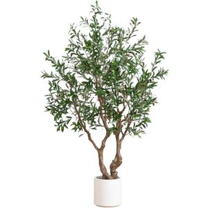 Nearly Natural 6ft. Artificial Grand Olive Tree in White Decorative Planter