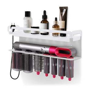 Hyber&Cara Wall Mounted Storage Holder Compatible with Dyson Airwrap Storage Stand Rack No Drill Storagefor Bathroom Shelf Organizer Curling Iron Attachments and Complete Styler White