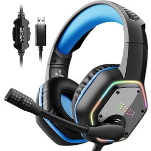 EKSA E1000 Gaming Headset, Computer Headphones with Noise Canceling Mic & RGB Light, 7.1 Surround Sound, Compatible with PC, PS4 PS5 Console, Laptop (Blue)