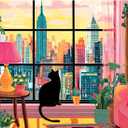 500 Pieces Jigsaw Puzzles for Adults, Black Cat in City Jigsaw Puzzle for Adults Elders Seniors, Colorful Art Jigsaw Puzzle, Interlock Letter on Back, Home Decor Birthday Party Gift Toys 20.5 x 15 in