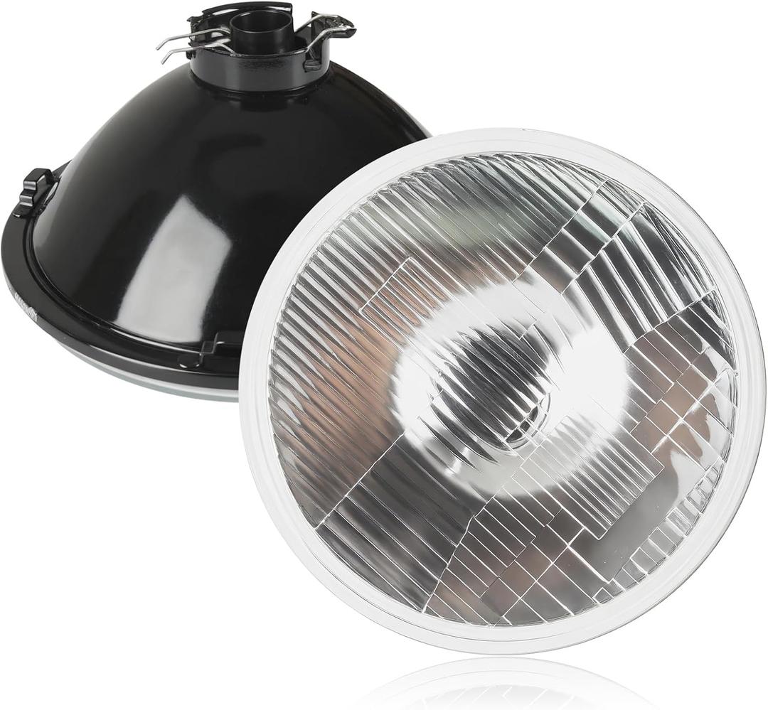 With Bulb 7 Inch Round Led Glass Headlight Lens Housing, Housing LED Halogen Chrome Glass Lens Headlights Conversion Kit for H4 HB2 9003 Bulbs H6024 Sealed Beam Round Headlight 1Pcs (with Bulb)