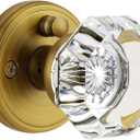 Antique Brass Door Knobs Glass Door Knobs Interior with Lock, Vintage Crystal Privacy Octagon Door Knobs for Bedroom Bathroom