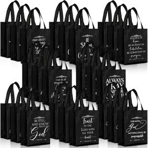 Aliceset 24 Pcs Christian Gift Bags Bulk with Handle for Church Mother's Day Reusable Medium Bible Verse Religious Gift Bags Non Woven Welcome Totes for Baptism First Communion Favors (Black)