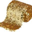 FINGERINSPIRE 2.5 Yards Sequin Trim 4inch Wide Gold Elastic Sequin Ribbon Flat Paillette Lace Trim Stretch Bling Paillette Ribbon Metallic Fabric for Dress Headband Sewing Craft