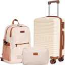 Carry-on Luggage 22x14x9 Airline Approved, 3 Piece Luggage Sets, Beige