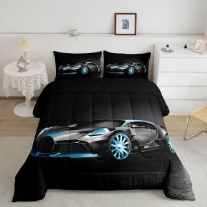 Feelyou Sports Car Comforter Stylish Black Race Car Comforter Set for Kids Boys Girls Extreme Sports Theme Bedding Set Cool Speed Luxury Decor Duvet Quilt with 2 Pillowcases 3Pcs Bedding Queen