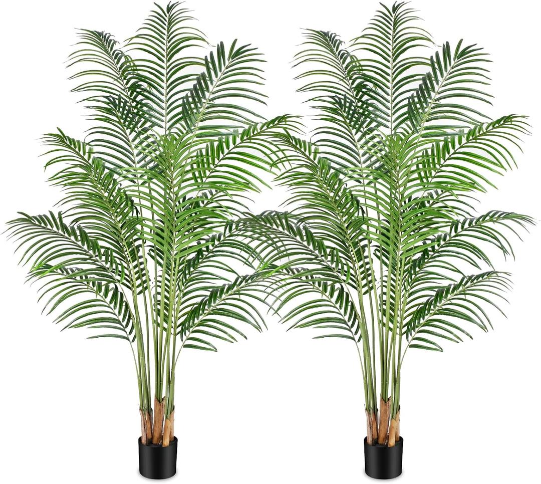 Artificial Palm Tree 6ft Tall Fake Palm Tree Indoor Decor with 18 Trunks and Real Bark Design Faux Tropical Areca Palm Silk Floor Plant in Pot for Home Office Living Room Bedroom Decor 2pcs