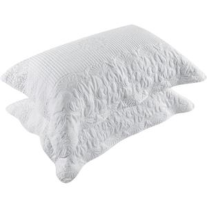 BOSOWOS Pillow Shams Standard Size Set of 2, Ultra Soft Breathable Quilted Embroidery Pillow Cases 20 x 26 Inches for Sleeping, Decorative Microfiber Bed Pillowcases Easy Care, White