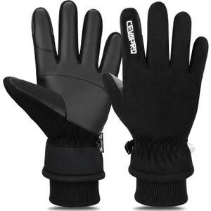 Cevapro Winter Thermal Gloves for Men Women, -20 Anti-Slip Waterproof Deerskin Suede Insulated Touchscreen Gloves. (Medium, Black)