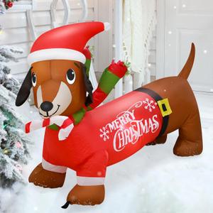 VENLOIS 4FT Christmas Inflatable Dog Decoration with Built-in LEDs Christmas Sausage Dog Blow up Indoor Outdoor Garden Yard Lawn Party Patio Decor