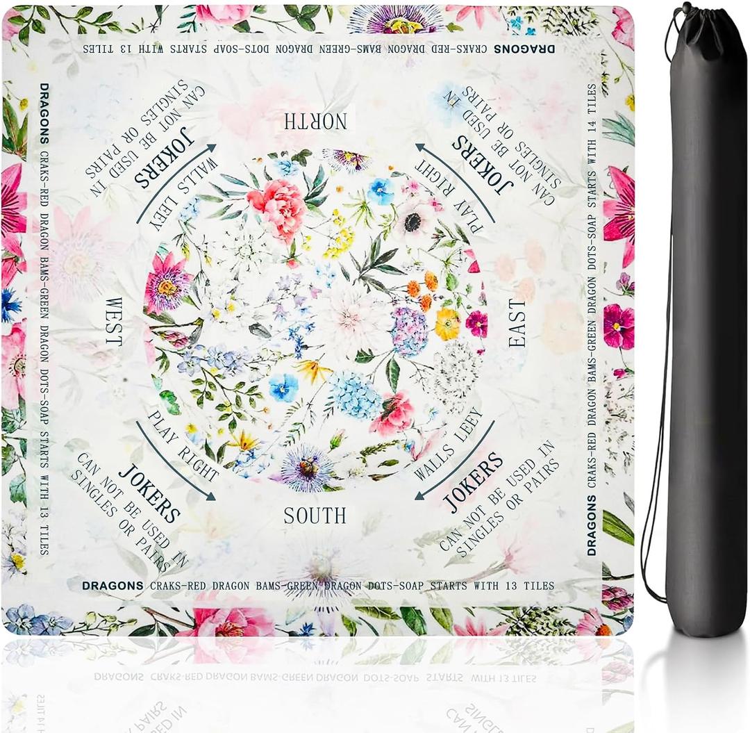 31.5" Floral Mahjong Mat with Rules, Waterproof & Anti-Noise, Large