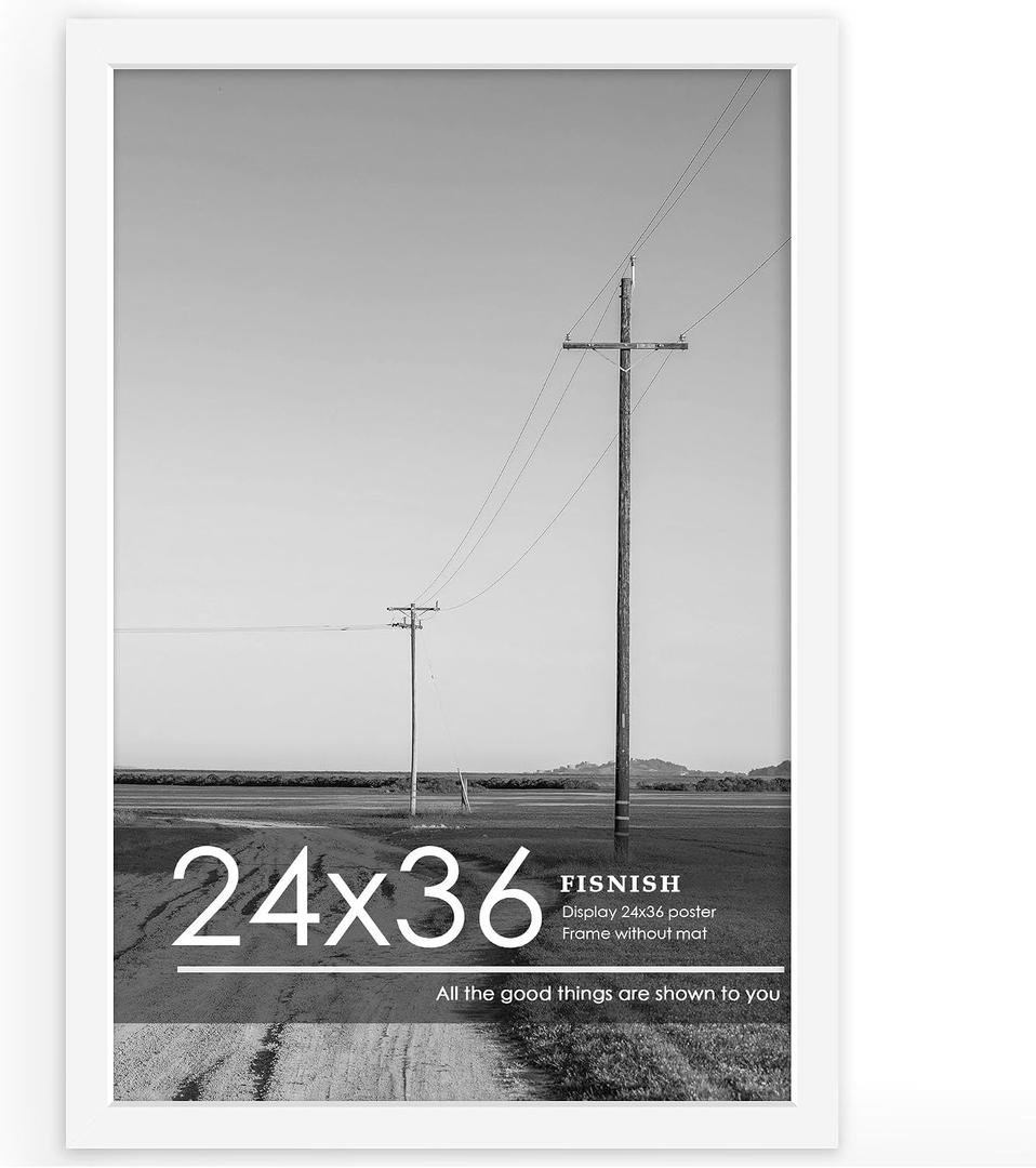 24x36 Poster Frame White, Poster Frames 24 x 36 inches or 24x36 Picture Frames with HD Plexiglass Durable and Scratch-proof for Horizontal or Vertical Wall Mounting, 1 Pack.