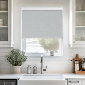 ChrisDowa Cordless 100% Blackout Roller Shade, with Striped Jacquard, Thermal Insulated, UV Protection Fabric, Total Blackout Blinds for Window, French Doors, Home and Office. Light Grey, 29"W x 72"H