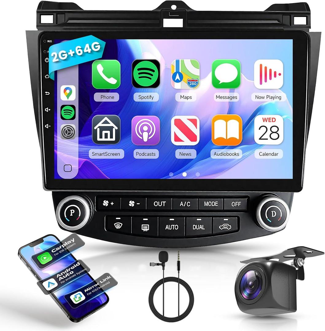 for Honda Accord 7th 2003 2004 2005 2006 2007 Android Car Stereo with Wireless Carplay/Android Auto 10.1" Touchscreen Autoradio Support WiFi GPS Navigation Backup Camera SWC FM/RDS Radio 2G+64G