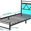 Black Twin Bed Frame with LED Lights and Charging Station–12cm Low Profile,Modern Twin Metal Bed Frame with Storage Headboard,Sturdy Steel Slat Support,No Box Spring Needed, Noise Free,Easy Assembly