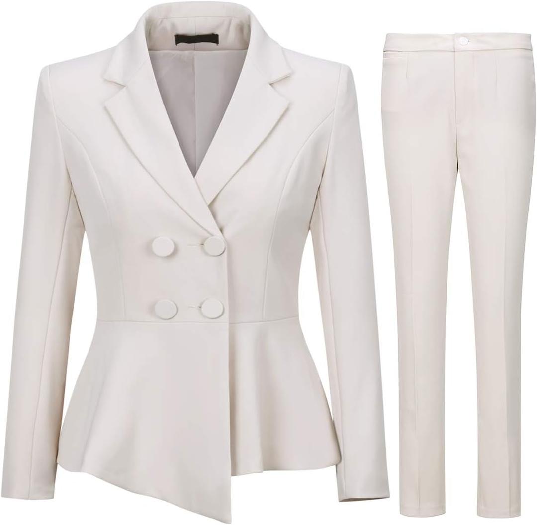 YUNCLOS Womens Suits 2 Piece Set Business Casual Double Breasted Blazer and Pantsuits for Work Office, XXL