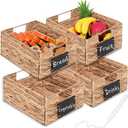 Water Hyacinth Storage Baskets Set of 4 - Foldable Seagrass Organizers with Chalk Labels,10.8x9x4.9 Inch,Rectangular Woven Pantry Bin for Shelves