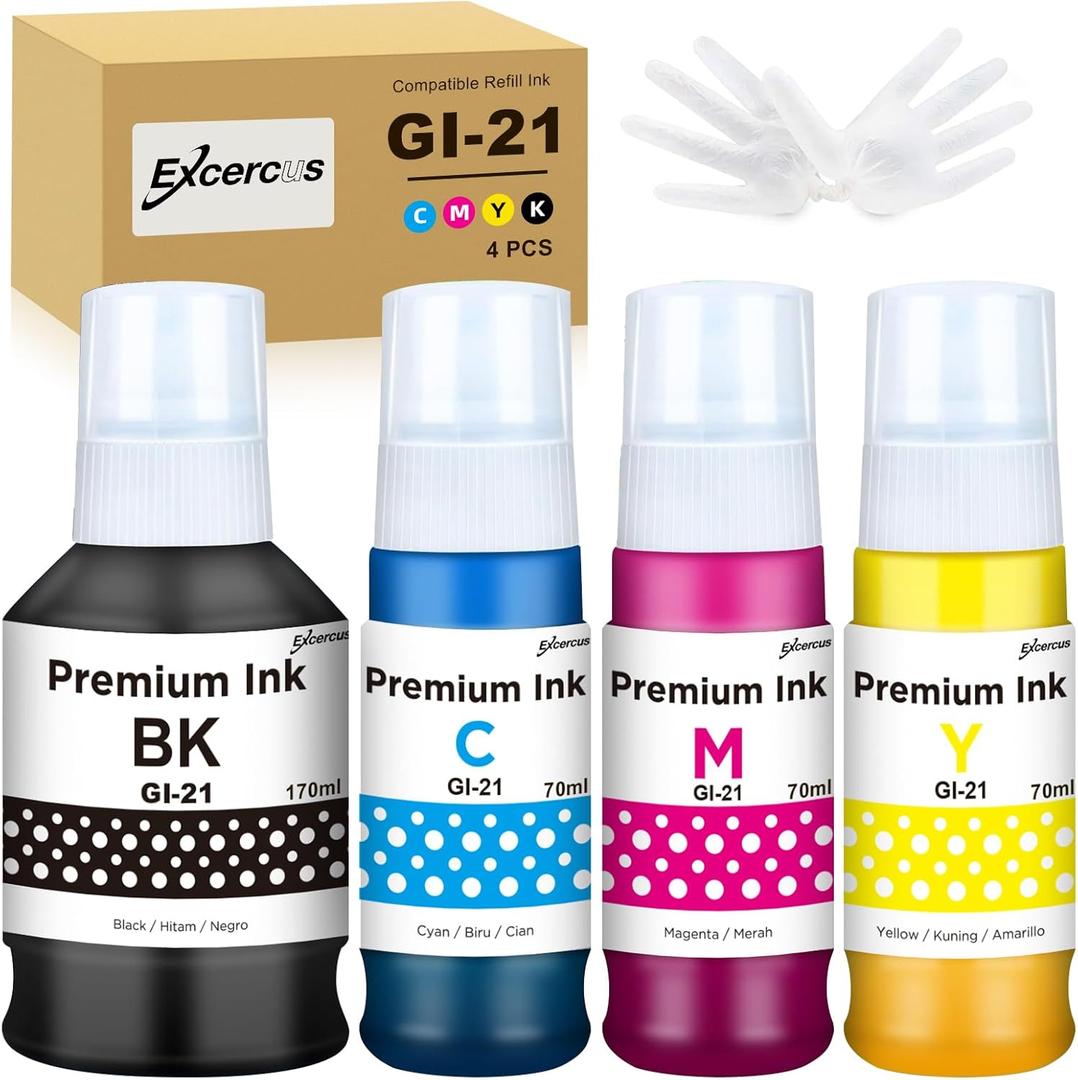 GI-21 Ink Bottles Compatible for Canon GI-21 GI21 Ink Refill Bottles for Canon G1220 G1230 G2260 G2270 G3260 G3262 G3270 G3272 G3290 G4270 G4280(1 Black/1 Cyan/1 Magenta/1 Yellow, 4 Pack)