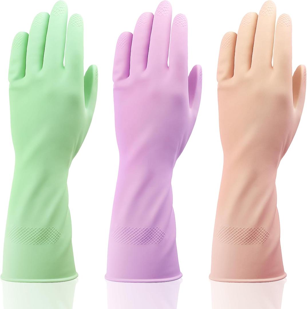 HUGROSE Dishwashing Gloves, 9 Pairs Reusable Medium Kitchen Gloves, Wear-Resistant Natural Latex with Non-Slip Palm, Flocked Liners for Better Grip, Soft Comfort for Garden, Toilets