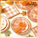 Honeydak 96 Pcs Fall Orange Plaid Party Supplies Thanksgiving Paper Plates and Napkins Fork Autumn Disposable Dinnerware Set Fall Tableware for 24 Guest Thanksgiving Party Decorations (Orange)