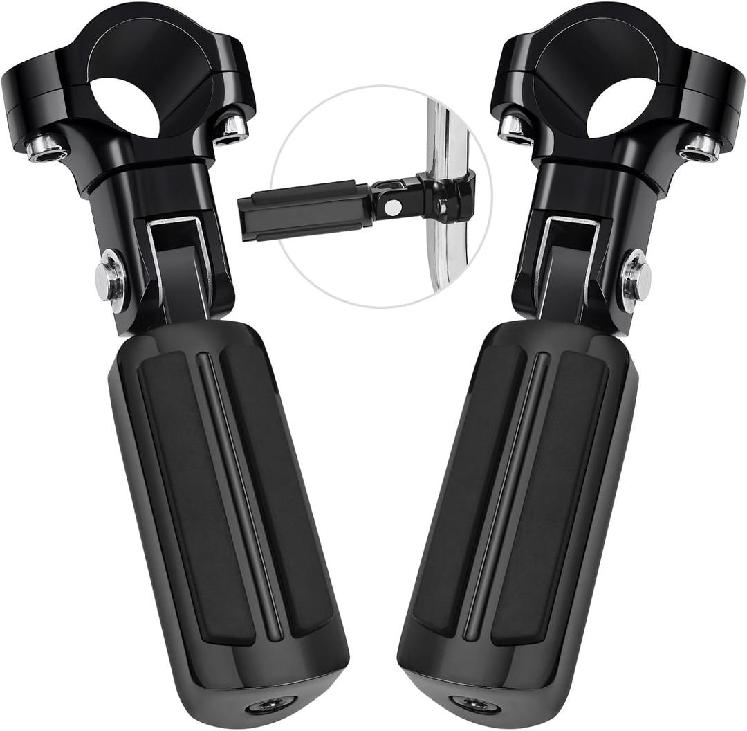 PBYMT Highway Footpegs, 1"&1.25" Highway Pegs Stainless Steel Aluminum Adjustable Fit for Harley Davidson Street Glide Road King Road Glide Softail Dyna 1-1/4" Engine Guard Style C Black Black