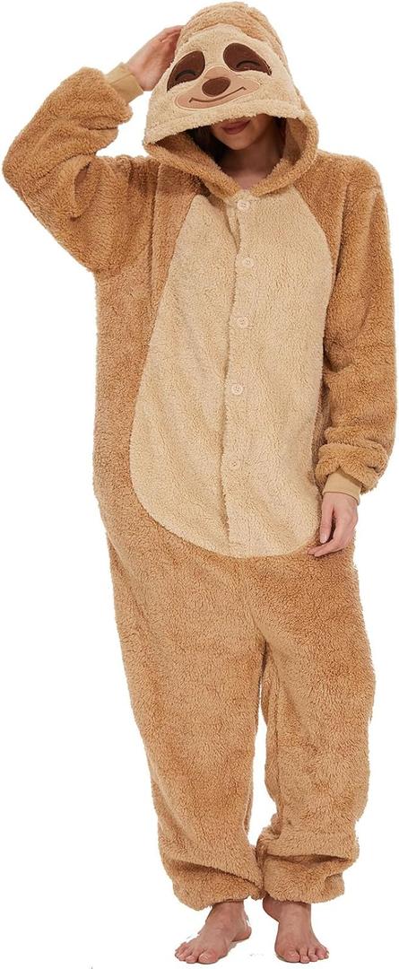 Trs Chic Mailanda Sherpa Unisex Adult Animal Onesies Cosplay Pajamas Sleepwear Halloween Costume (Small, Sloth)