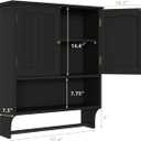 Smuxee Black Bathroom Cabinet Wall Mounted with Towels Bar, Medicine Cabinet with 2 Door Adjustable Shelves, Over Toilet Cabinet for Bathroom Laundry Room Kitchen, Big