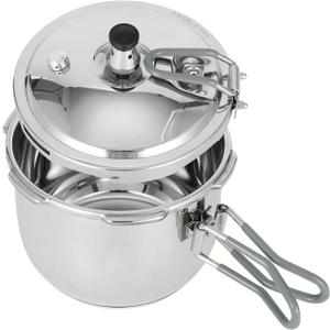 Portable Camping Pressure Cooker, 1.8 Qt Capacity, 304 Stainless Steel, Foldable Handle, Silver (2.0QT)