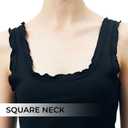 SANDY & SID Womens 2024 Crop Tops Scoop Neck Ribbed Ruffle Slim Fit Sleeveless White Casual Basic Tank Top for Teen Girls (Black, S)