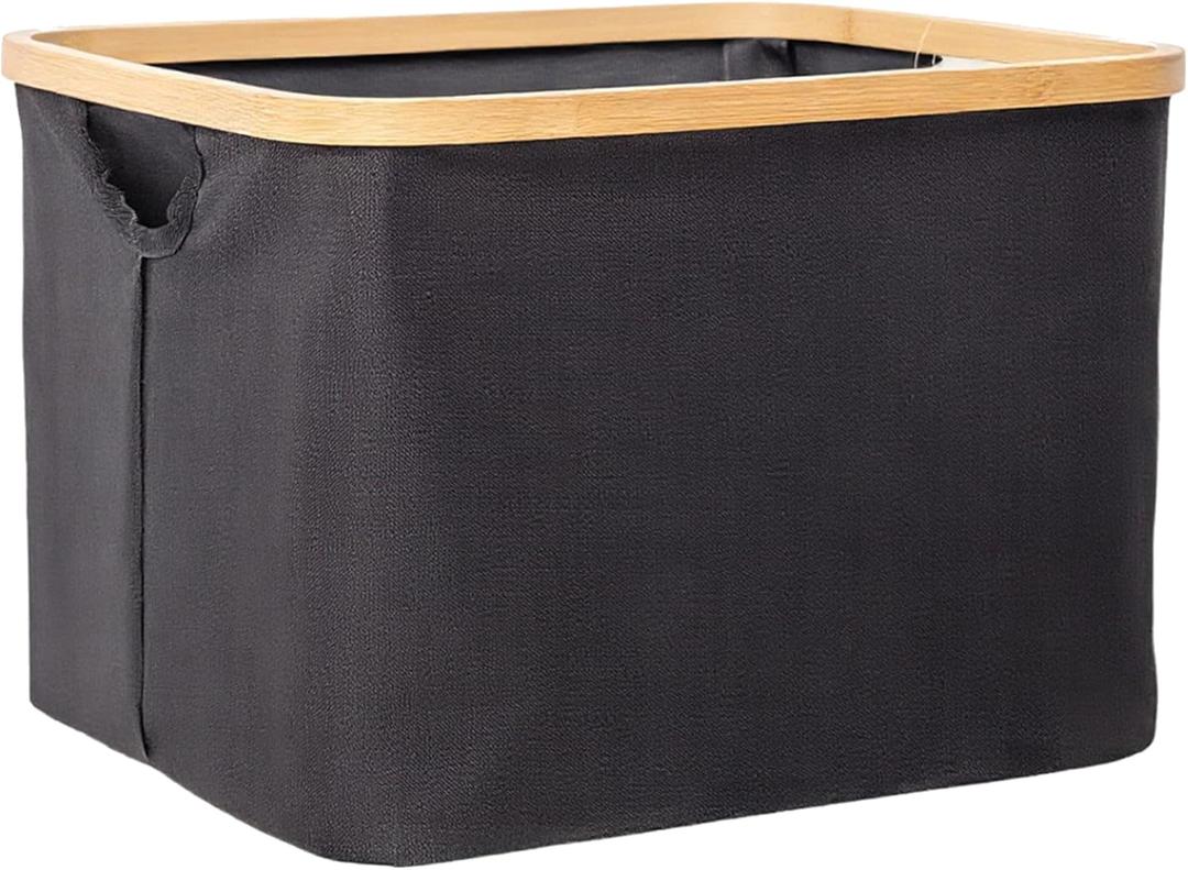YAHUAN Collapsible Laundry Hamper with Bamboo Handle Foldable Laundry Basket for Wet & Dry Laundry 13.19 x 16.14x 11.22 inches (Black)