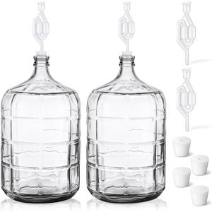 2 Pieces Glass Carboy Glass Water Jug with Drilled and Undrilled Silicone Stoppers and Airlock Glass Fermenting Jug Fermentation Jar Clear Beer Carboy for Beer Making(Clear,5 Gallon)