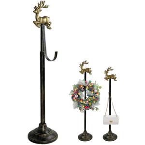 Adjustable Cast Iron Reindeer Wreath Stand  Front Door Wreath Hanger & Display Hook,Wreath Stands for Display, Hats & Ornaments, Christmas Holiday Doorway Decorwreath stand