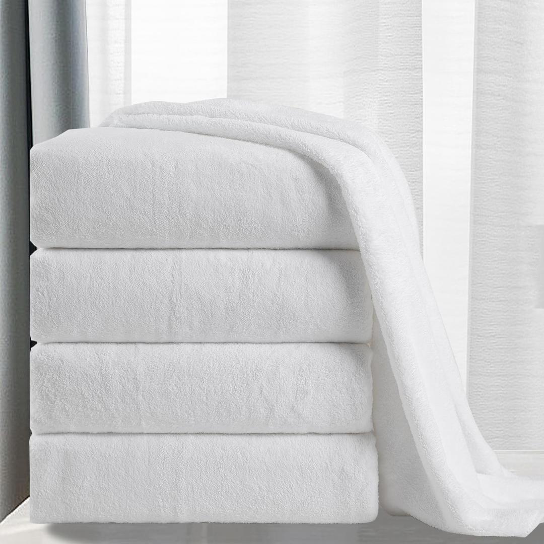 MINCHI 4 Piece Oversize Bath Towels Set, Ultra Soft Absorbent Bathroom Towel for Home and Hotel Shower Towel Oversized Bath Sheet, 35x70 Large Bath Towels 600 GSM, White