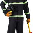 Hicarer 3 Pcs Firefighter Costume for Men Fireman Helmet Jacket Pants Firefighter Halloween Cosplay Party Outfit (Large)