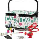 SINGER 07271 Basket with Sewing Notions Kit & Removable Tray-Vintage Spools, Tan