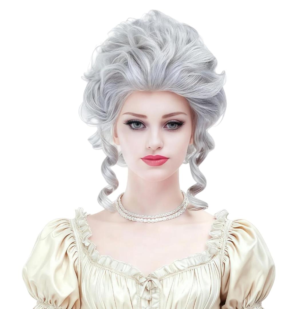 Rugelyss Vintage Short White Silver Curly Beehive Wig Updo Wigs for Women fits Halloween Party or Costume Wig Halloween Cosplay