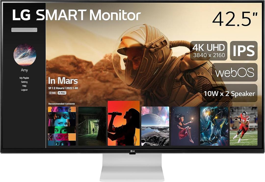 LG Smart Monitor (43SQ700S) -43-Inch 4K UHD(3840x2160) IPS Display, webOS Smart Monitor, ThinQ Home, Magic Remote, USB Type-C, 2X Stereo Speakers, AirPlay 2, Screen Share, Bluetooth,White