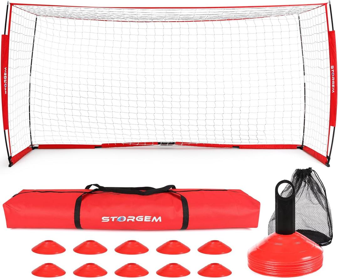 Storgem Soccer Goal, Soccer Net, Soccer Goals for Backyard, with Bow Frame, Collapsible Metal Base and 15 Training Cones (8x6x3Ft)