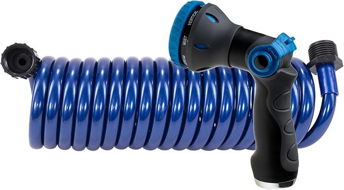 SpringHose Marine 3/8in Inside Diameter x 15ft Salt Water Resistant Hose Boat Hose Coil Polyurethane - Premium and Lightweight Marine Washdown Hose for Boat Saltwater - Made in Canada, Blue
