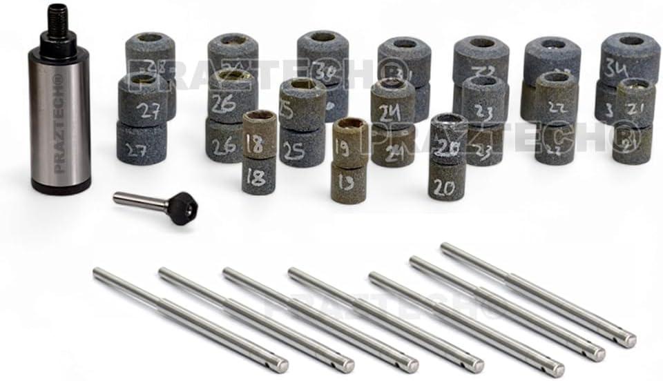 Engine Valve Seat Grinding 18mm to 34mm Capacity 7/16" Thread | 34pcs Stones + Holder + 7pcs Pilots | Compatible with Japanese Valves Small Engines Bike etc