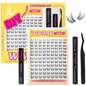 Wispy Lash Clusters DIY Lash Extension Kit Natural Eyelash Clusters D Curl 8-14mm with Bond, Seal, and Remover - Invisible Band Lashes Clusters, Spike False Eyelashes, Freya Short-Kit