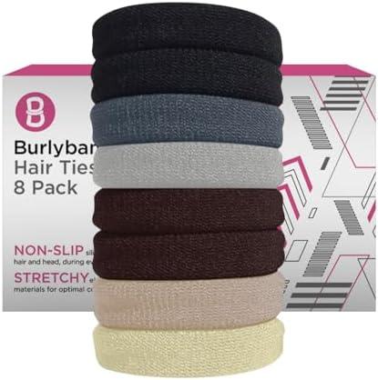 Burlybands Large Hair Ties for Thick, Heavy or Curly Hair - Non-Slip, Non-Damage, Seamless Women's Ponytail Scrunchies - Multi Color Pack 8