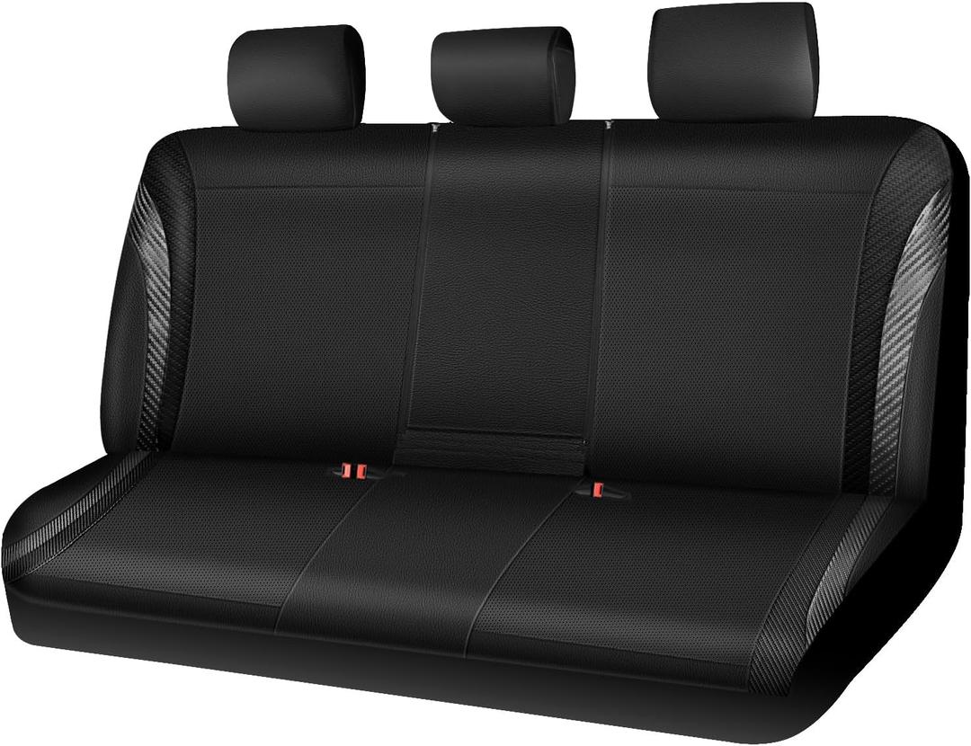 CAR PASS Carbon Fiber Leather Rear Seat Covers,Black Waterproof Back Bench Seat Cover Universal Fit for Cars Sedans SUVs Vans 95% Automotive Interior Backseat Car Covers (Rear,Black)