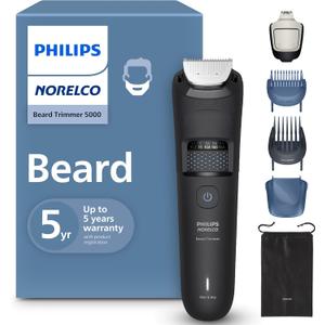 Norelco Philips Beard Trimmer 5000 Series, 100% Waterproof Beard Styler, Precision Dial with 40 Lock-in Trimming Settings, Self-Sharpening Metal Blades & Beard Hair Mess Collector, BT5775/40 (Black)