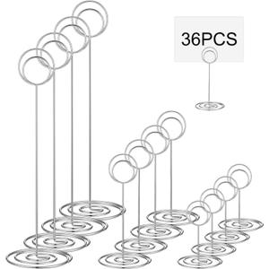 Teling 36 Pieces Table Number Holders 3 Size Place Card Holder Name Numbers Menu Memo Note Card Picture Photo Clip Stand Table Sign for Wedding Anniversary Party Display(Silver)