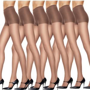 Hanes Silk Reflections Control Top Reinforced Toe Silky Sheer Pantyhose, Barely There, Size AB (Pack of 6)