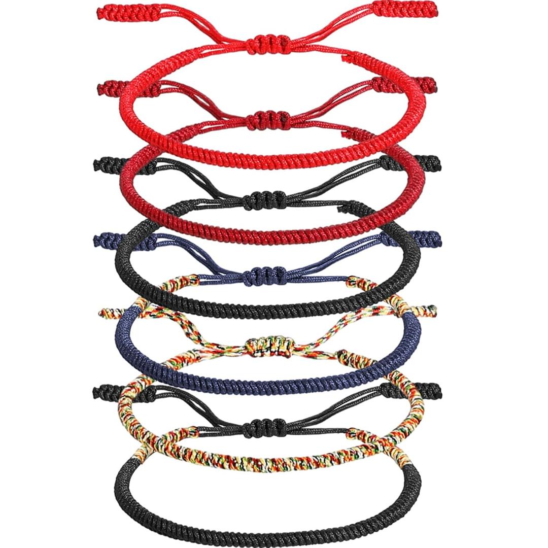 Yinkin 6 Pcs Tibetan Bracelet Buddhism Handmade Knot Rope Bracelet Woven Thread String Bracelet Lucky Multicolor String Thread for Men Women Friendship Couple